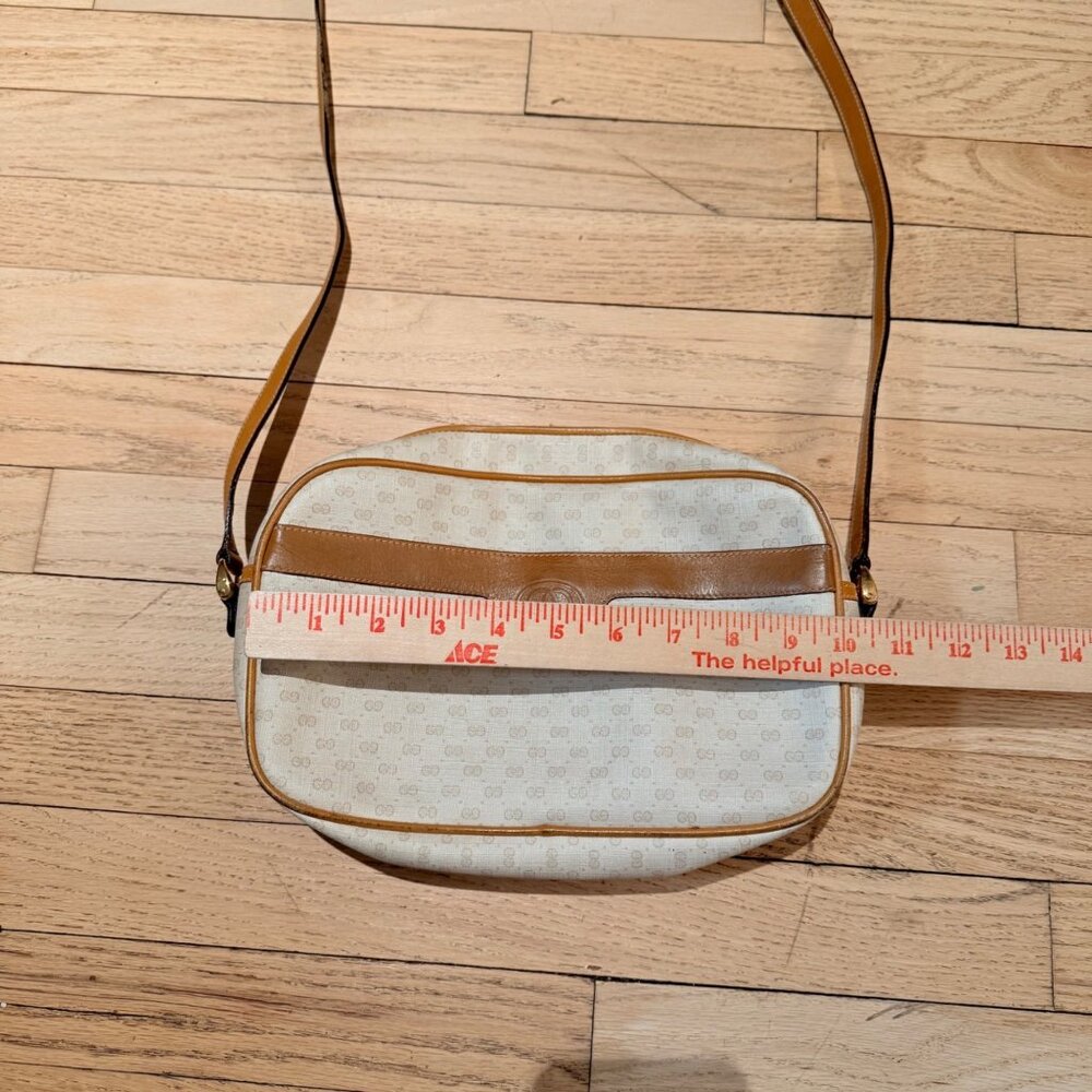 Gucci Women's Crossbody Bag Cream Tan Leather Trim Micro GG Monogram Vintage - Picture 12 of 14